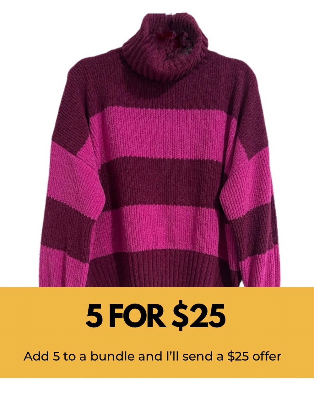 Pink Rose Striped Turtleneck Sweater in Pink & Burgundy